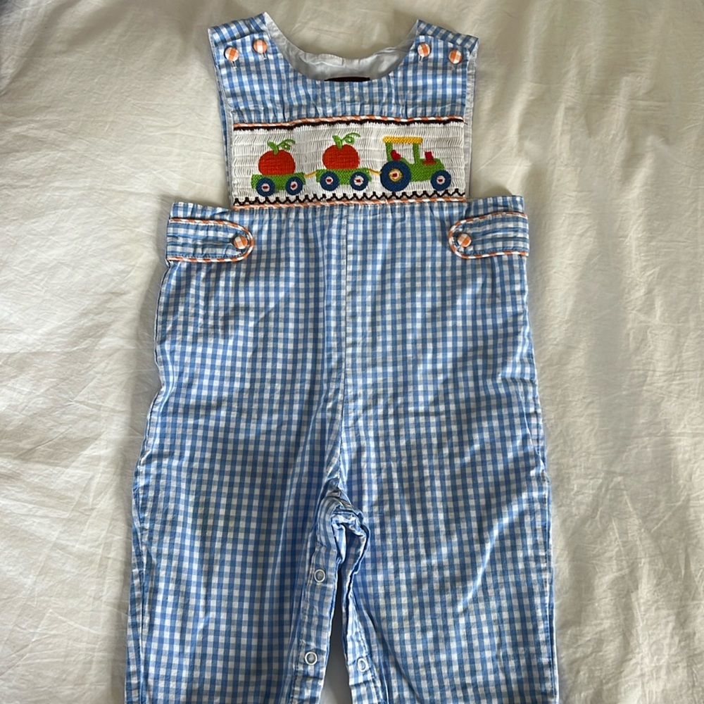 Fall smocked overalls